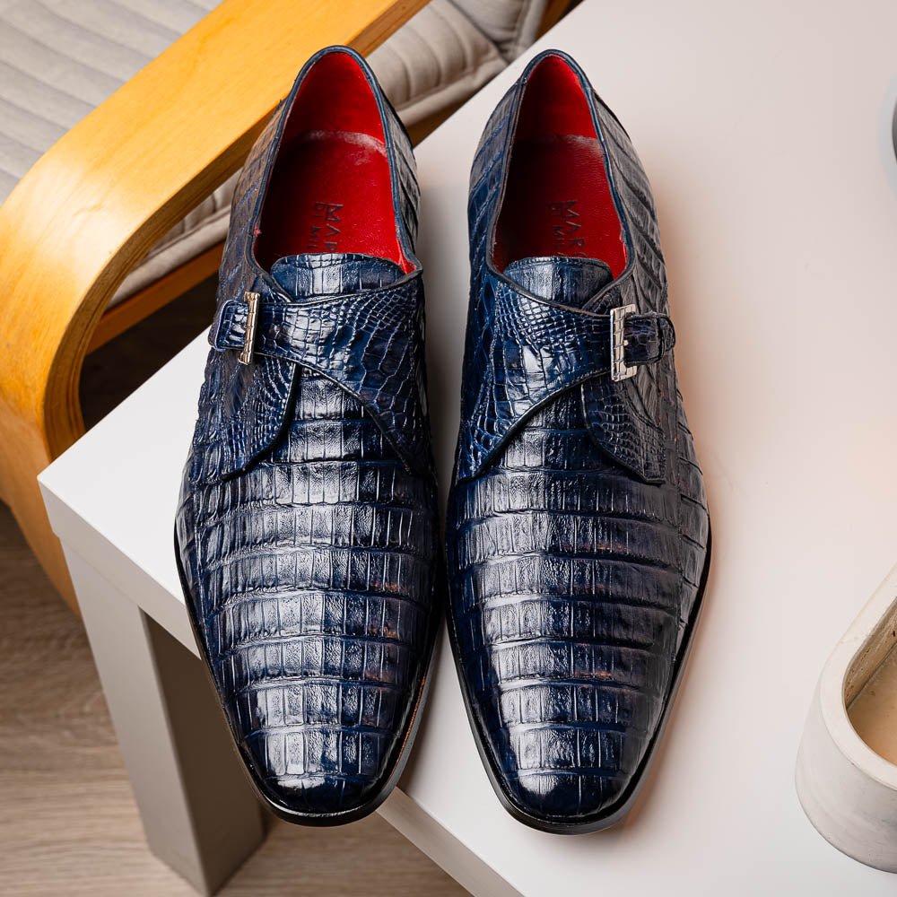 Marco Di Milano Rovigo Caiman Crocodile Monk Strap Navy