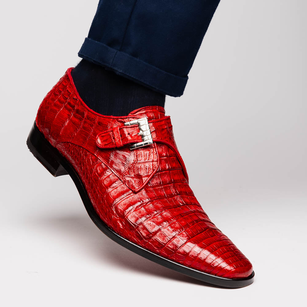 Marco Di Milano Rovigo Caiman Crocodile Monk Strap Red