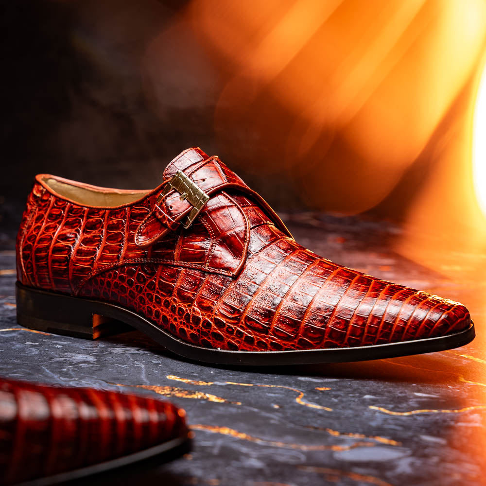Marco Di Milano Rovigo Caiman Crocodile Monk Strap Rustic Cognac