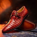 Marco Di Milano Rovigo Caiman Crocodile Monk Strap Rustic Cognac