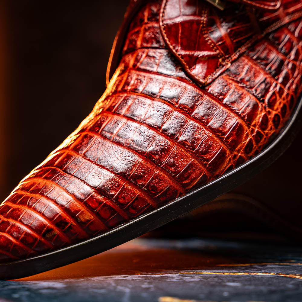 Marco Di Milano Rovigo Caiman Crocodile Monk Strap Rustic Cognac