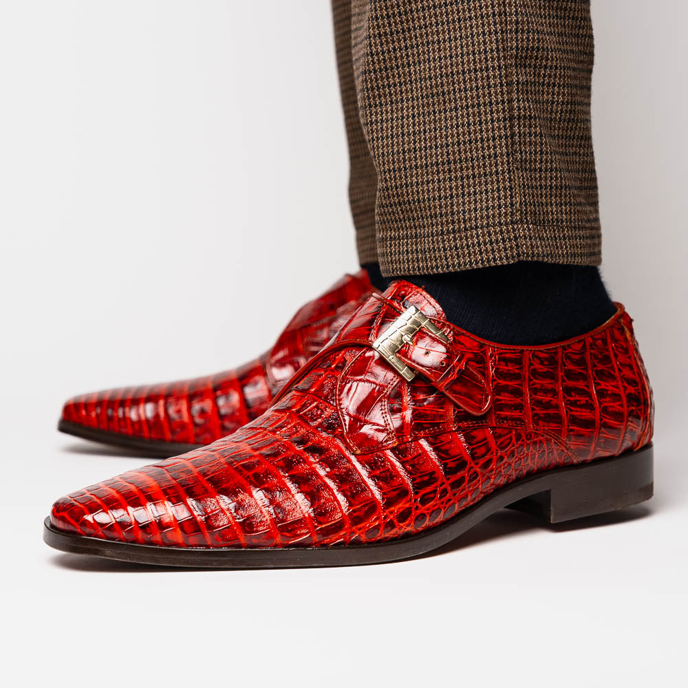 Marco Di Milano Rovigo Caiman Crocodile Monk Strap Rustic Cognac
