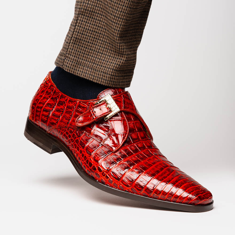 Marco Di Milano Rovigo Caiman Crocodile Monk Strap Rustic Cognac