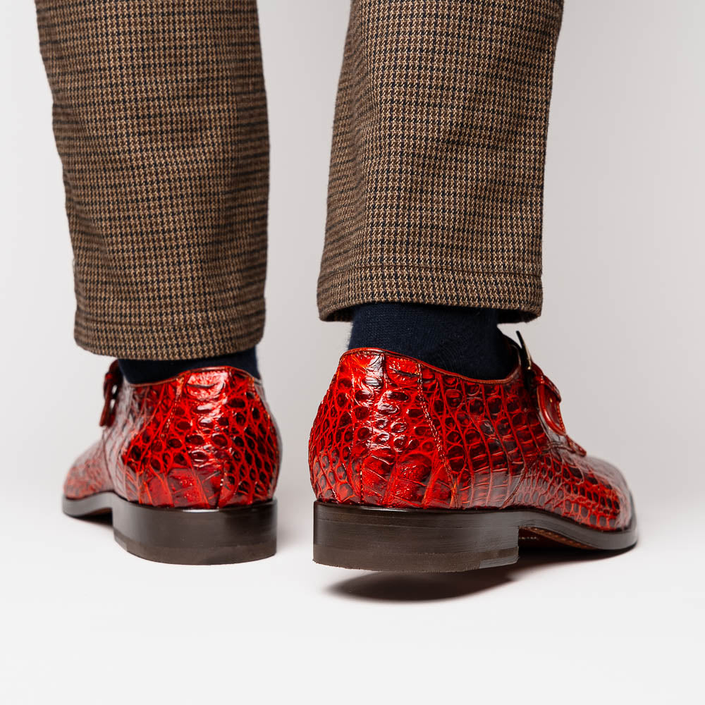 Marco Di Milano Rovigo Caiman Crocodile Monk Strap Rustic Cognac