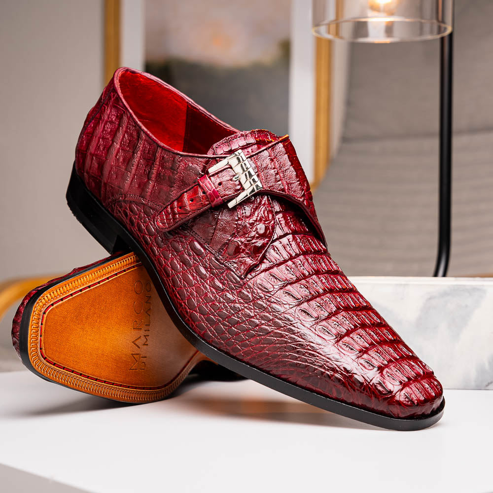 Marco Di Milano Luigi Caiman Crocodile Monk Strap Wine