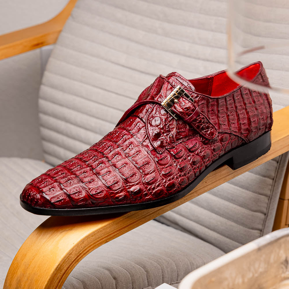 Marco Di Milano Luigi Caiman Crocodile Monk Strap Wine