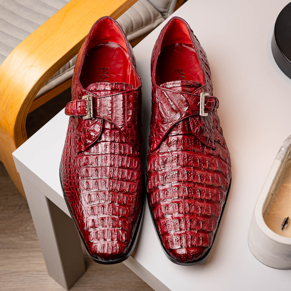Marco Di Milano Luigi Caiman Crocodile Monk Strap Wine