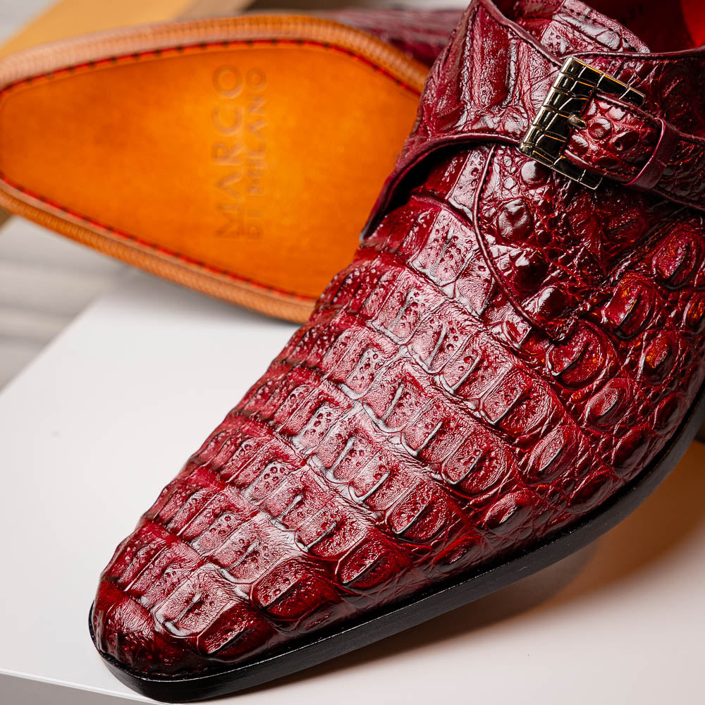 Marco Di Milano Luigi Caiman Crocodile Monk Strap Wine