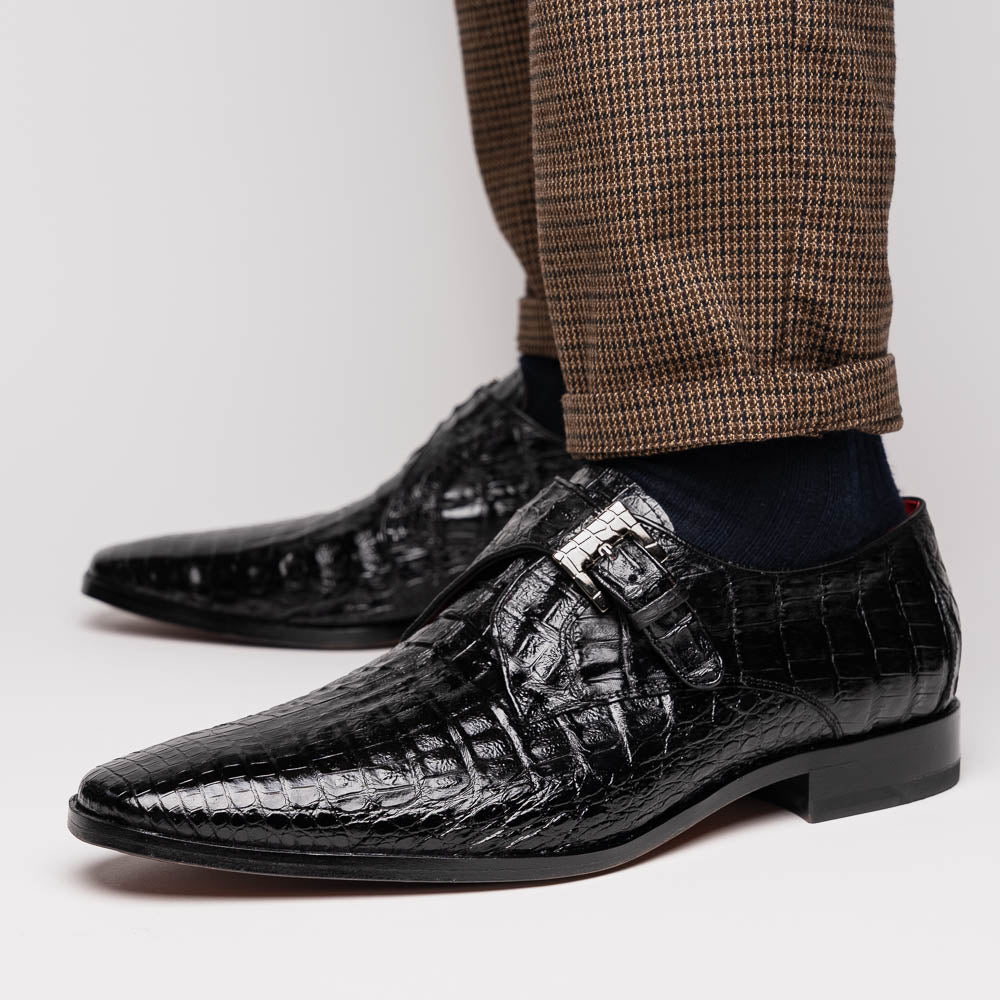 Marco Di Milano Rovigo Caiman Crocodile Monk Strap Black