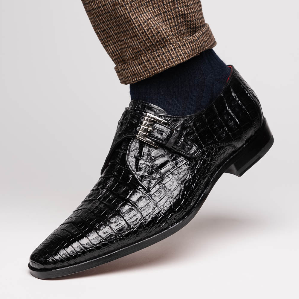 Marco Di Milano Rovigo Caiman Crocodile Monk Strap Black