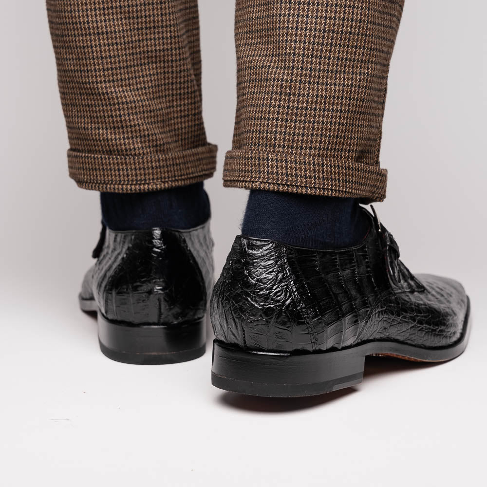 Marco Di Milano Rovigo Caiman Crocodile Monk Strap Black
