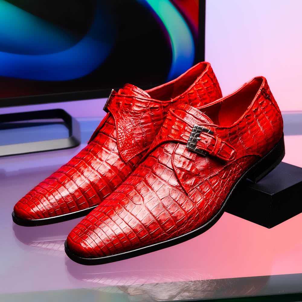 Marco Di Milano Rovigo Caiman Crocodile Monk Strap Red