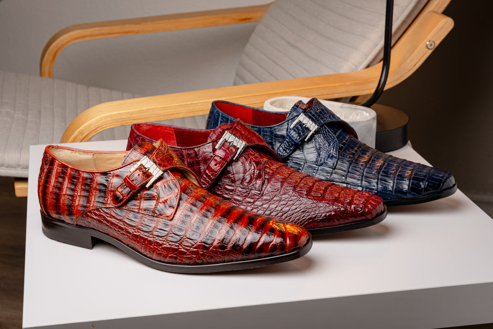Marco Di Milano Rovigo Caiman Crocodile Monk Strap Cognac