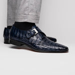 Marco Di Milano Rovigo Caiman Crocodile Monk Strap Navy