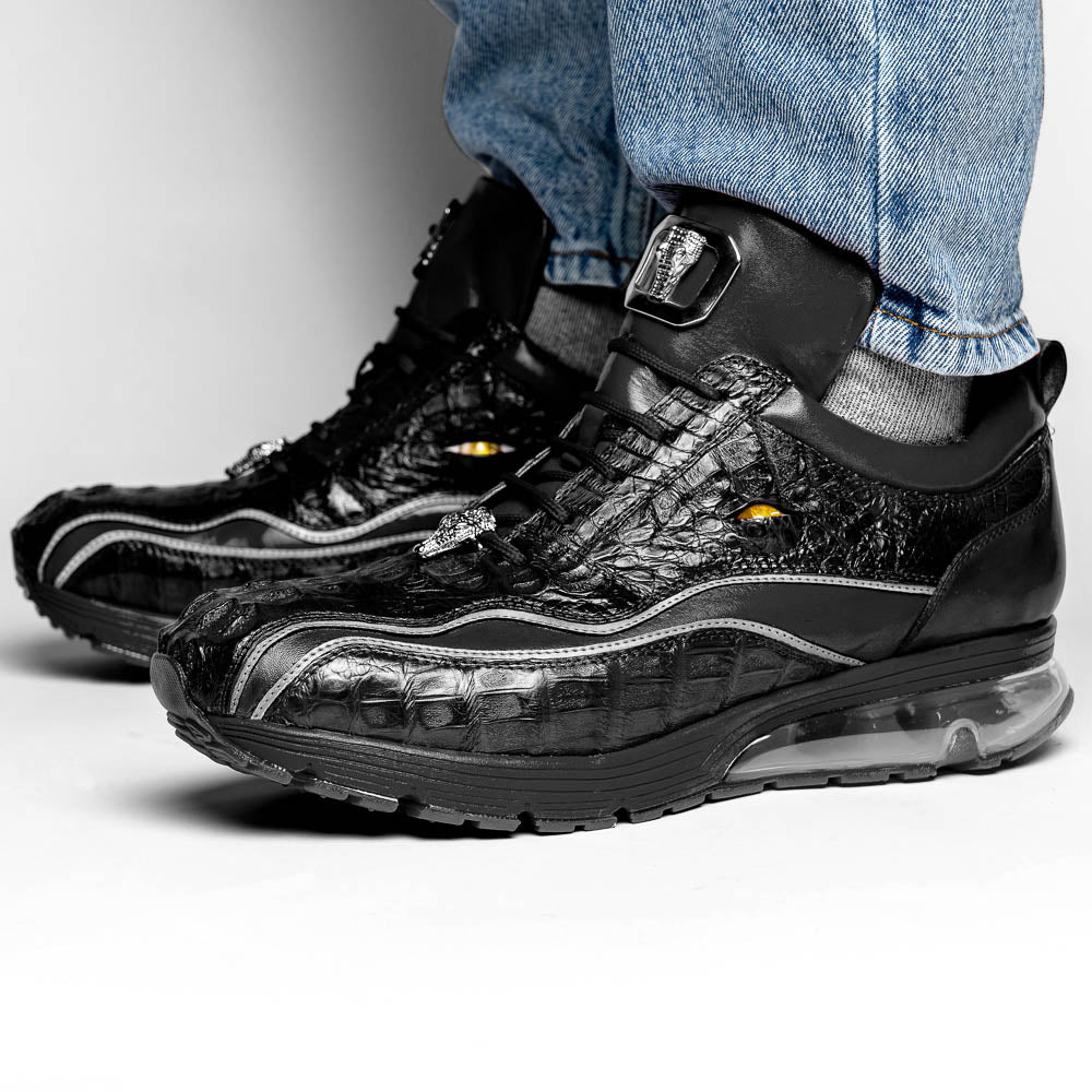 Belvedere Rexy Hornback Crocodile and Calfskin Sneakers Black