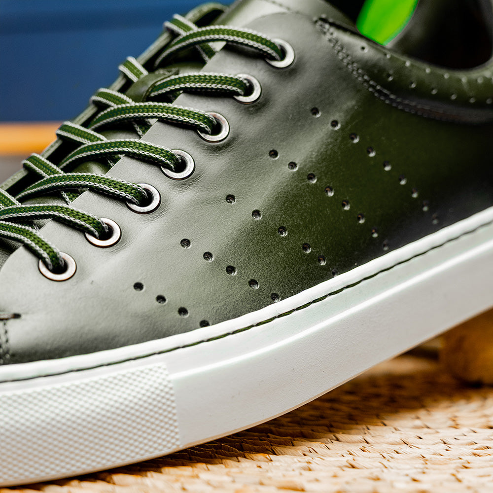 Zelli Russo Calfskin & Crocodile Sneakers Olive | MensDesignerShoe.com