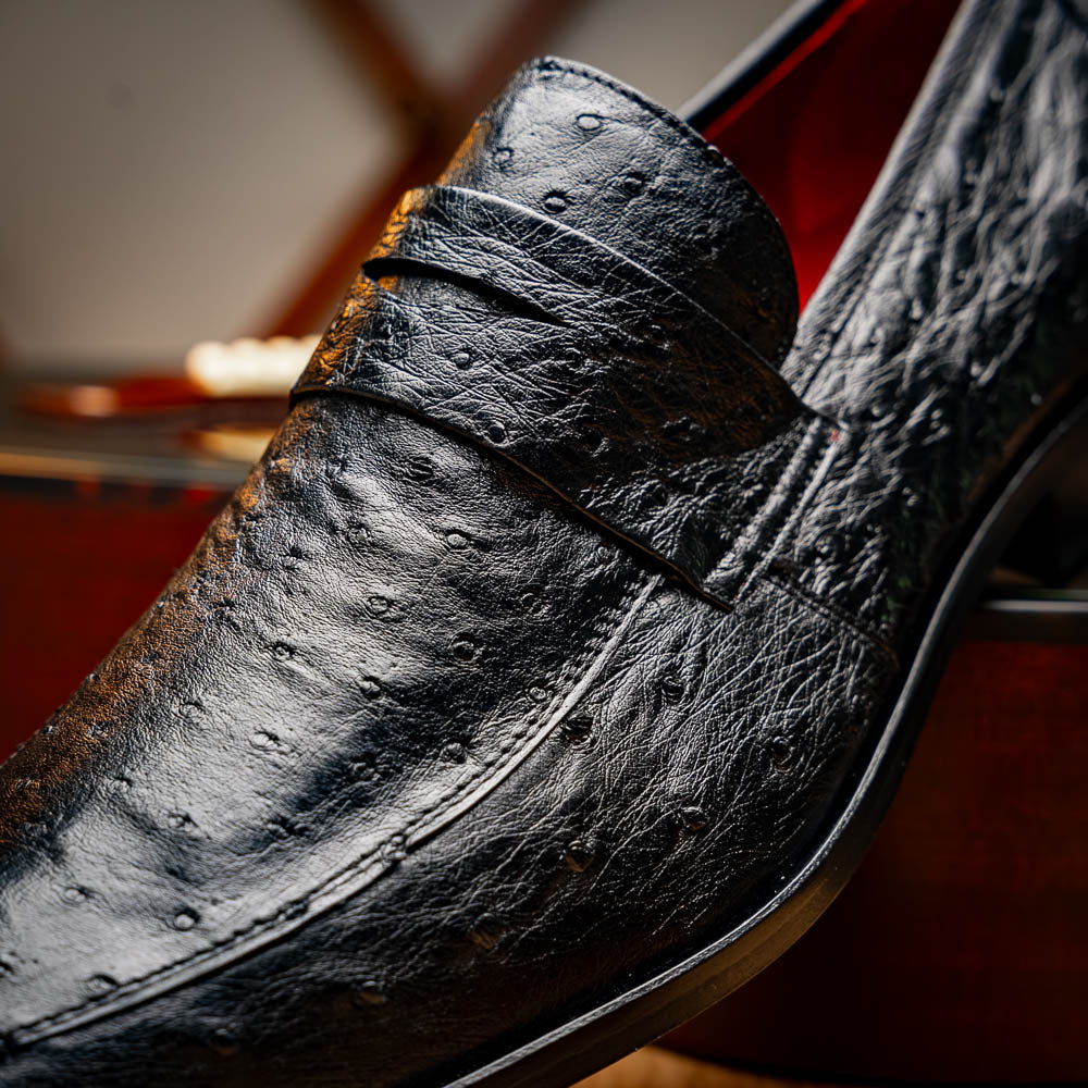 Marco Di Milano Salvatore Ostrich Penny Loafer Black