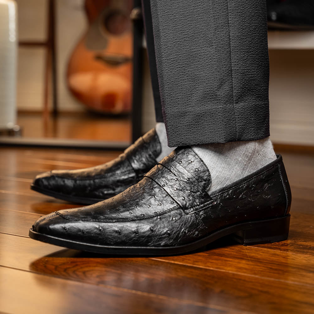 Marco Di Milano Salvatore Ostrich Penny Loafer Black
