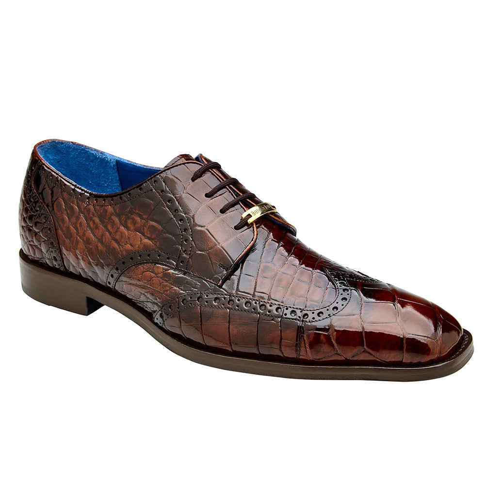 Belvedere Santo Alligator Wingtip Derby Antique Brown (R70)