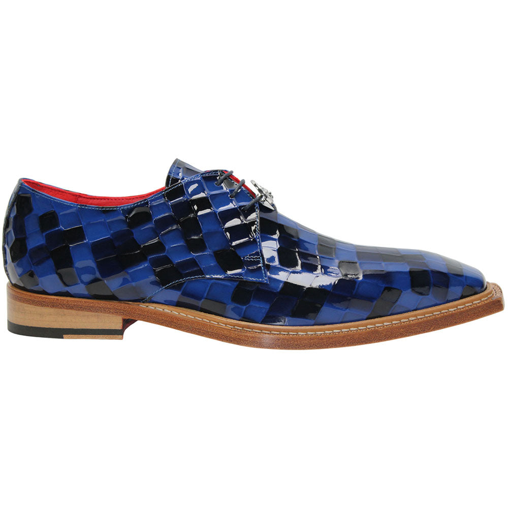 Emilio Franco Couture Santo Patent Croco Print Shoes Dark Blue Combo