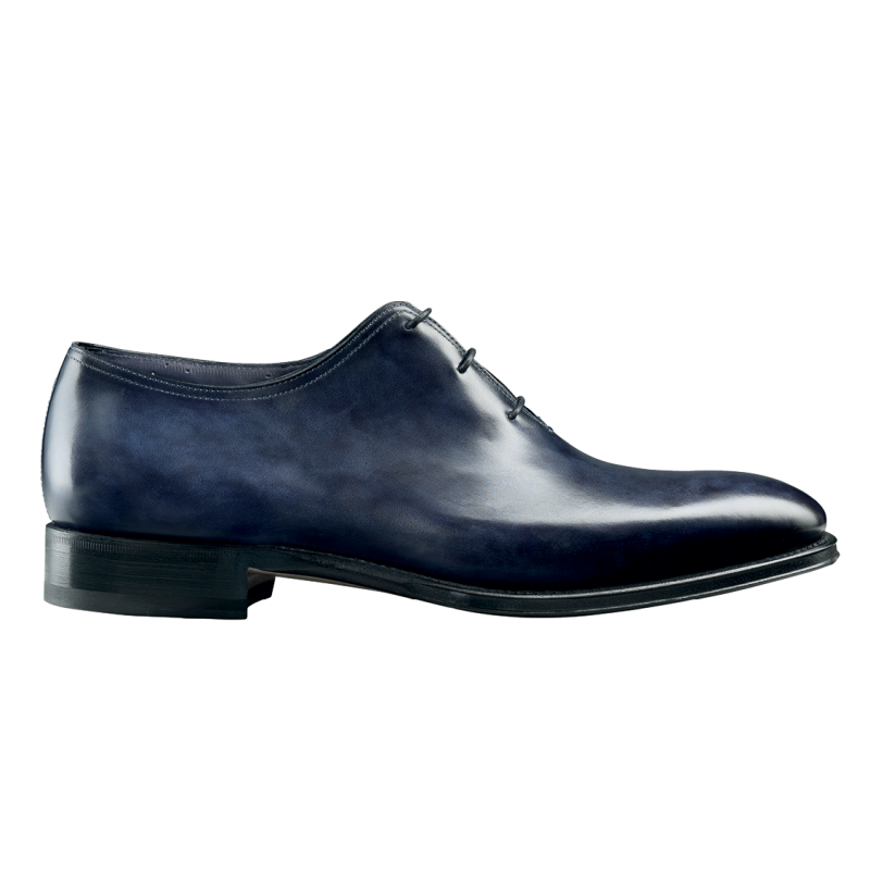Santoni 2152 Hand Antiqued Plain Toe Bal Oxford Blue