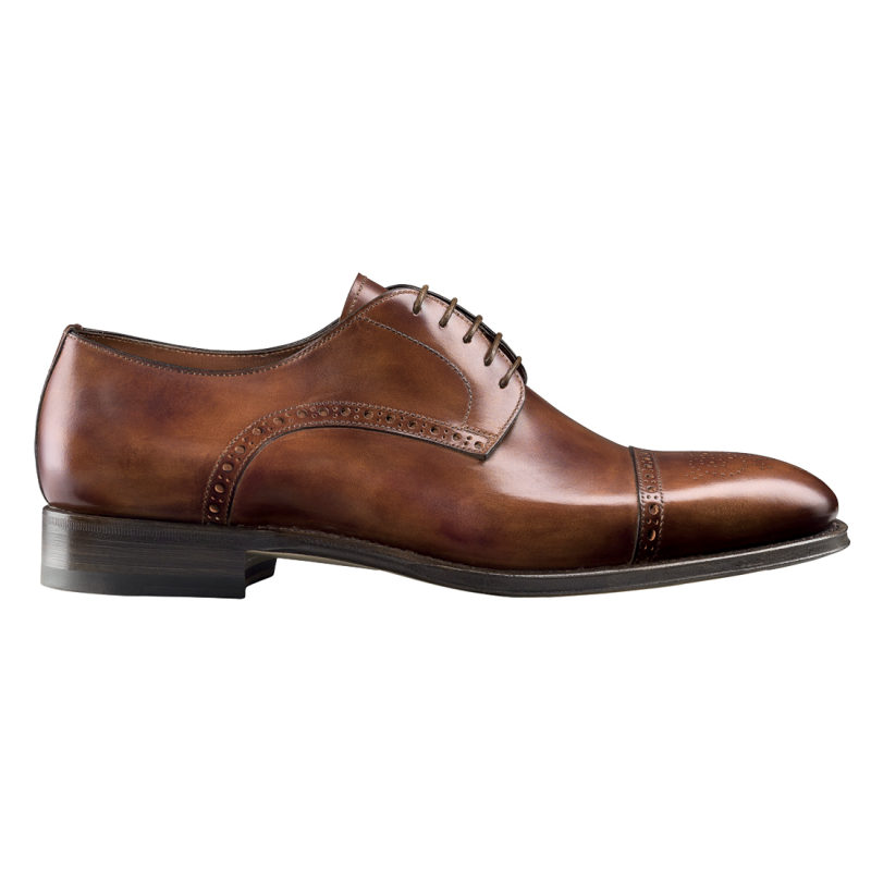 Santoni 2154 Hand Antiqued Medallion Cap Toe Blucher Tan
