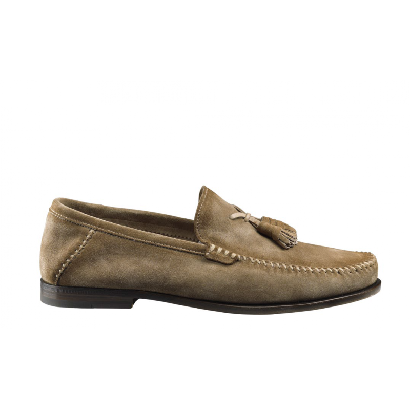 Santoni Barnes FS Suede Tassel Loafers Tan