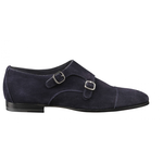 Santoni Berk S Suede Double Monk Strap Shoes Blue