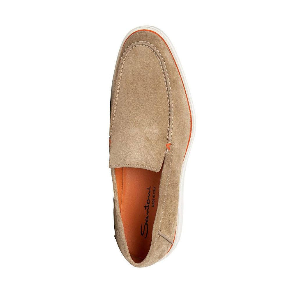 Santoni Boit Suede Loafers Beige