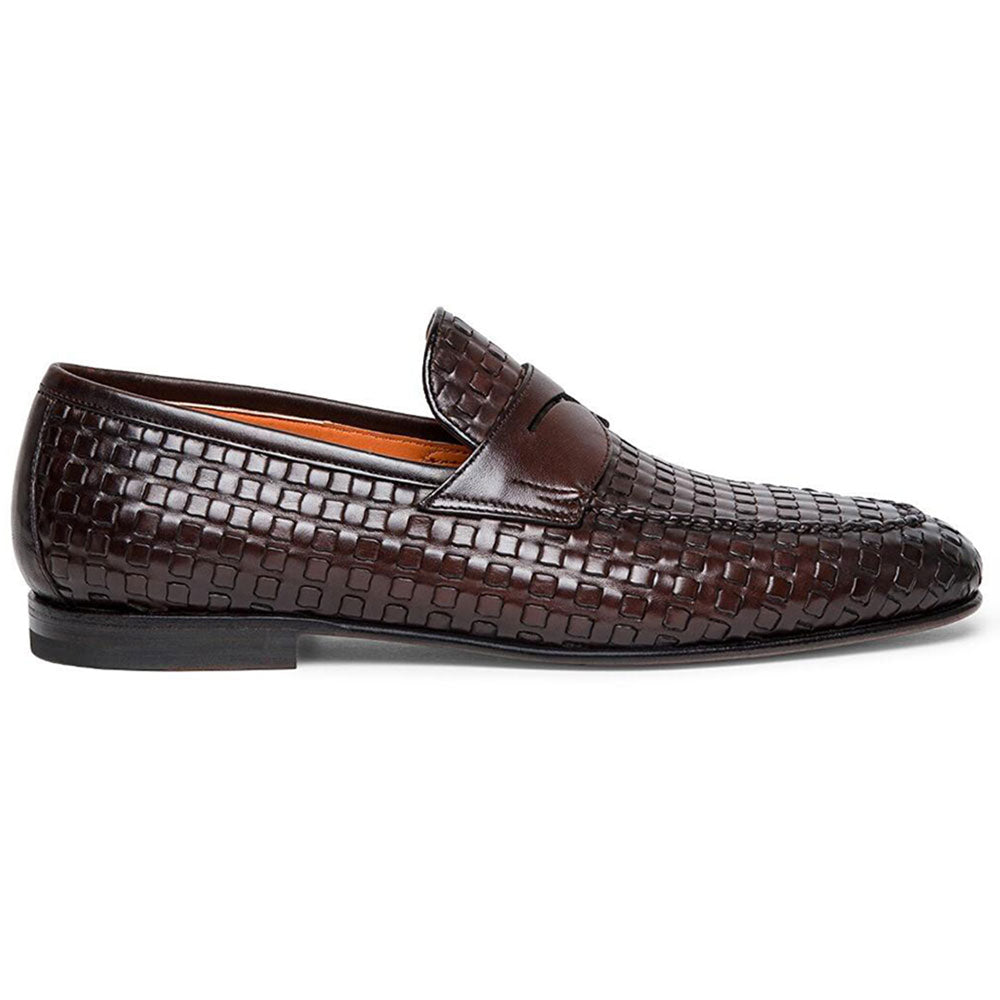 Santoni Boundary Woven Penny Loafers Dark Brown