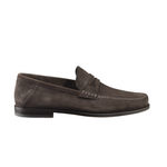 Santoni Brock FS Suede Penny Loafers Dark Brown