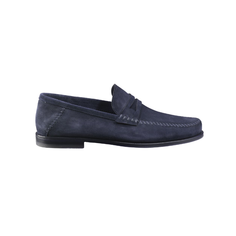 Santoni Brock FS6 Suede Penny Loafers Blue