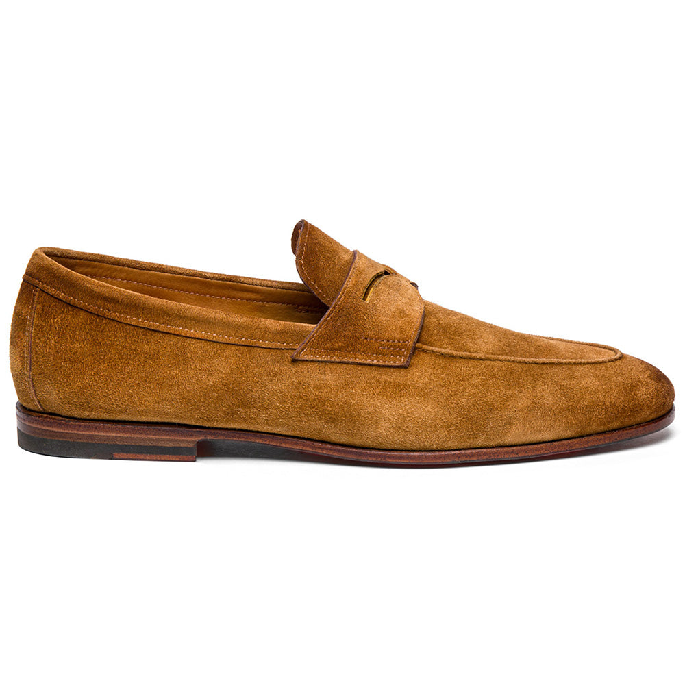 Santoni CARLOS-P-EAAC39 Suede Penny Loafer Light Brown