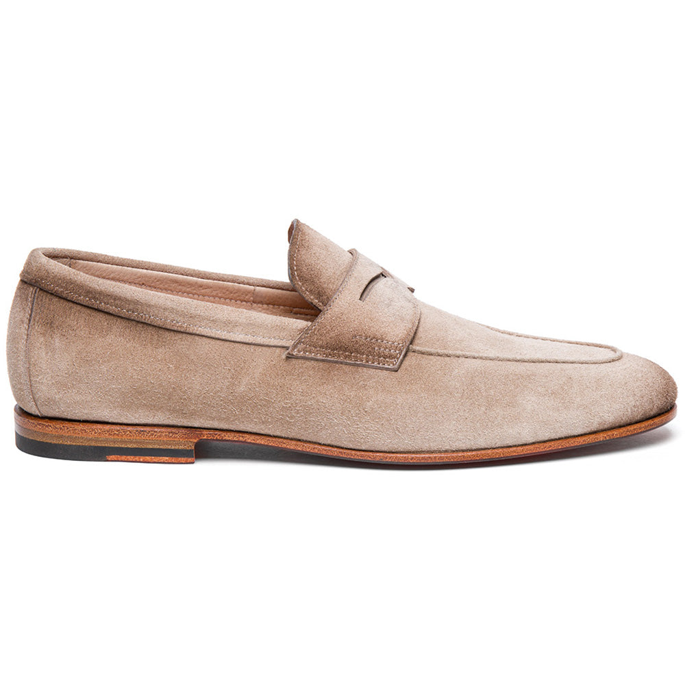 Santoni CARLOS-P-EAAM13 Suede Penny Loafer Brown