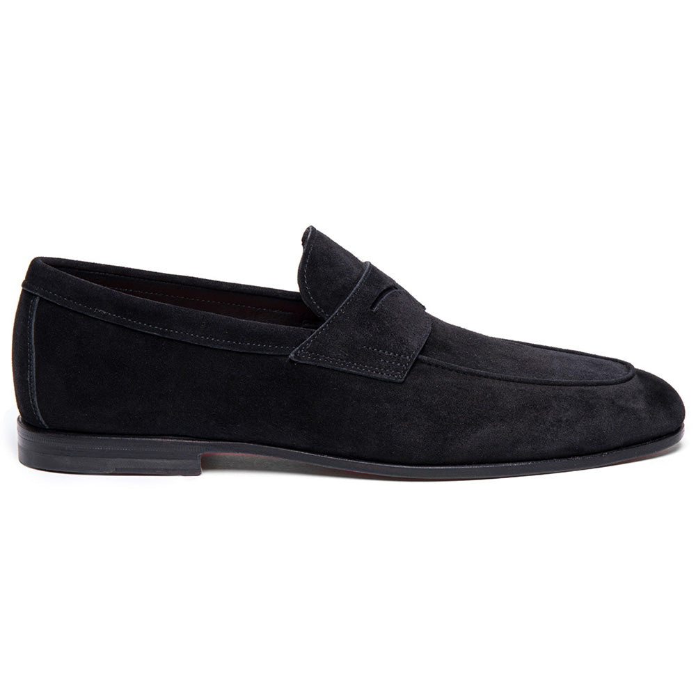 Santoni CARLOS-P-EAAN01 Suede Penny Loafer Black