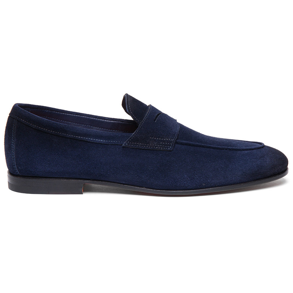 Santoni CARLOS-P-EAAU60 Suede Penny Loafer Blue