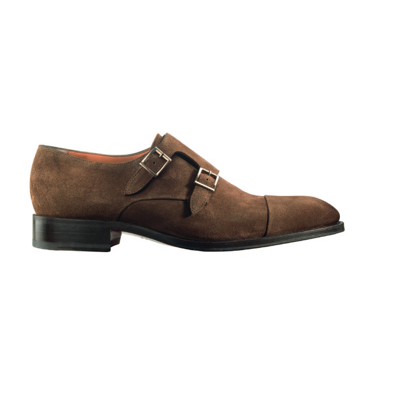 Santoni Carson S2 Goodyear Welted Suede Double Monk Strap Shoes Brown