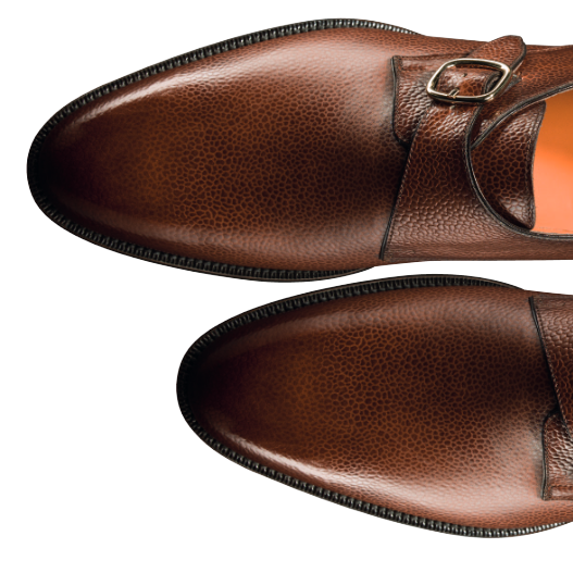 Santoni Chet SL4 Pebble Grain Monk Strap Shoes Rust