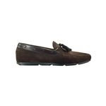 Santoni Chip S3 Suede Tassel Driving Shoes Dark Brown