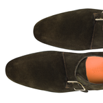 Santoni Cliff S2 Suede Monk Strap Shoes Dark Brown