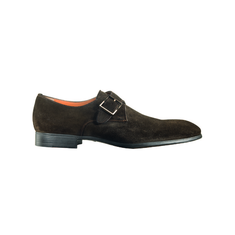Santoni Cliff S2 Suede Monk Strap Shoes Dark Brown