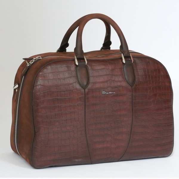 Santoni Croc Embossed Travel Duffle Bag