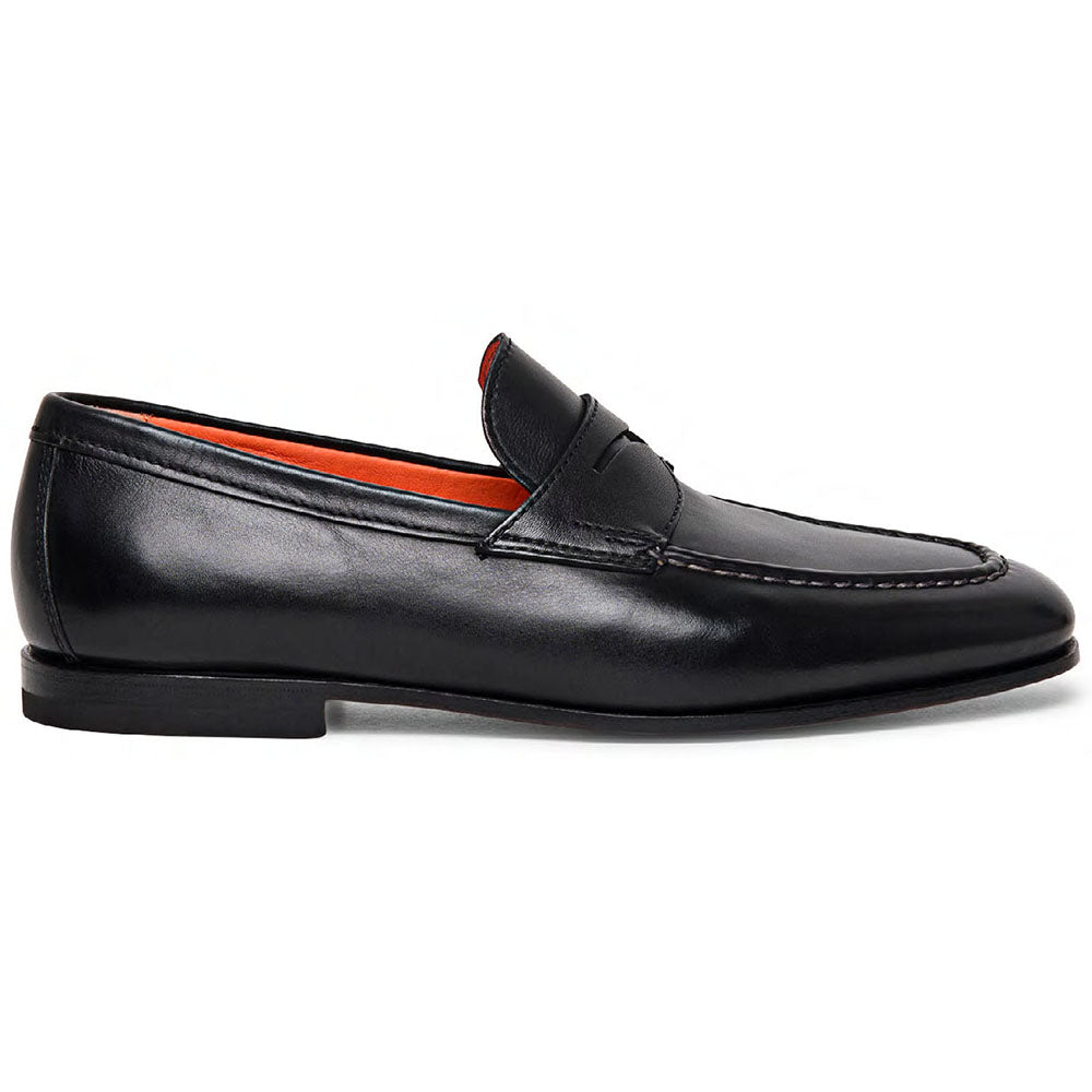 Santoni Door Calfskin Penny Loafers Black