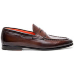 Santoni Door Calfskin Penny Loafers Dark Brown