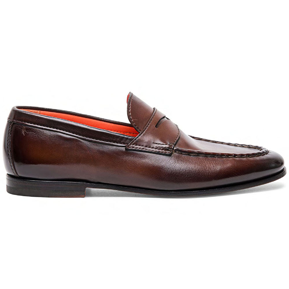Santoni Door Calfskin Penny Loafers Dark Brown