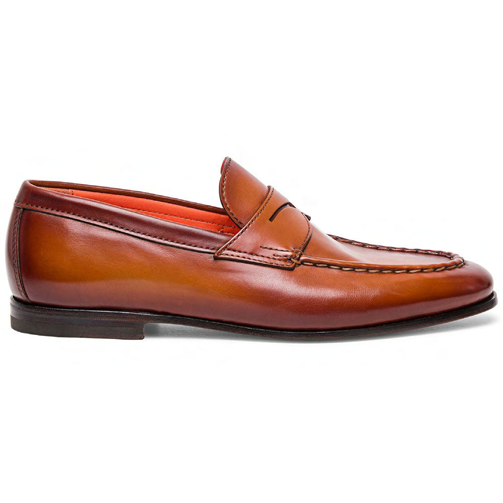 Santoni Door Calfskin Penny Loafers Light Brown