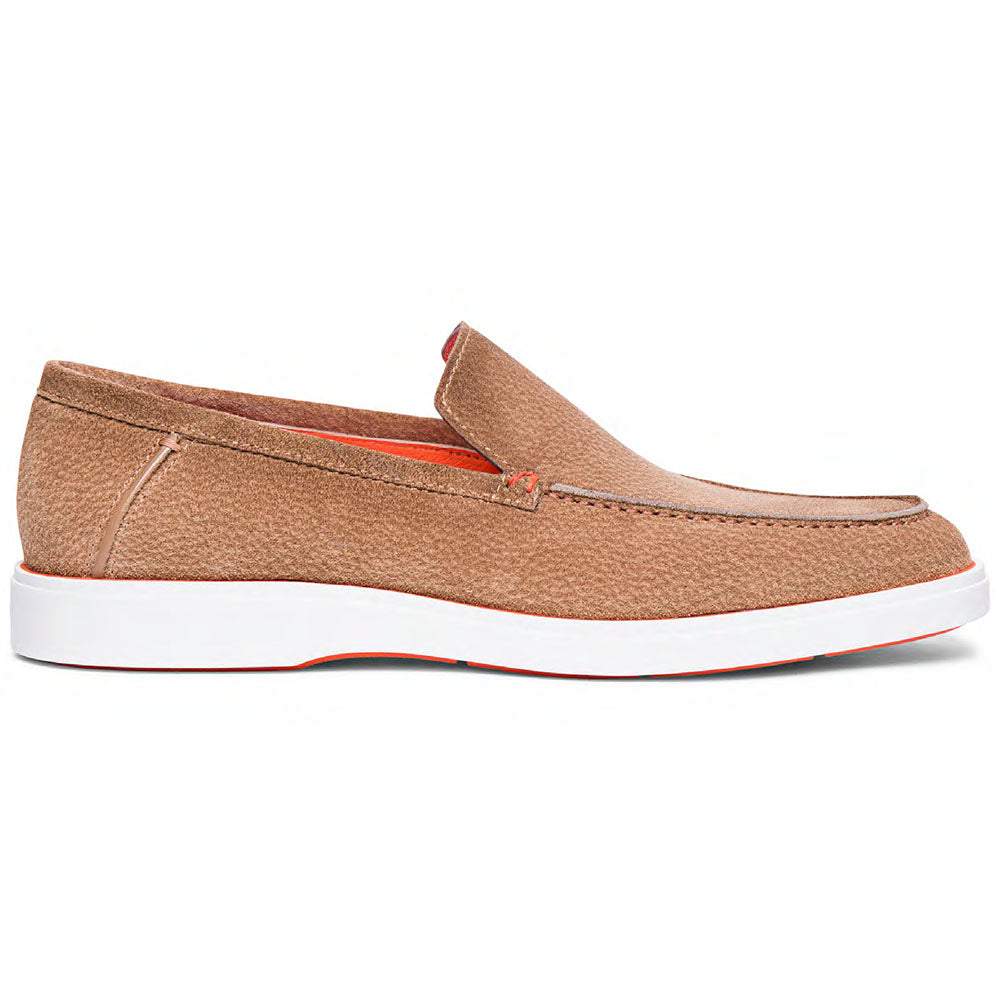 Santoni Drain Tumbled Calfskin Loafers Beige