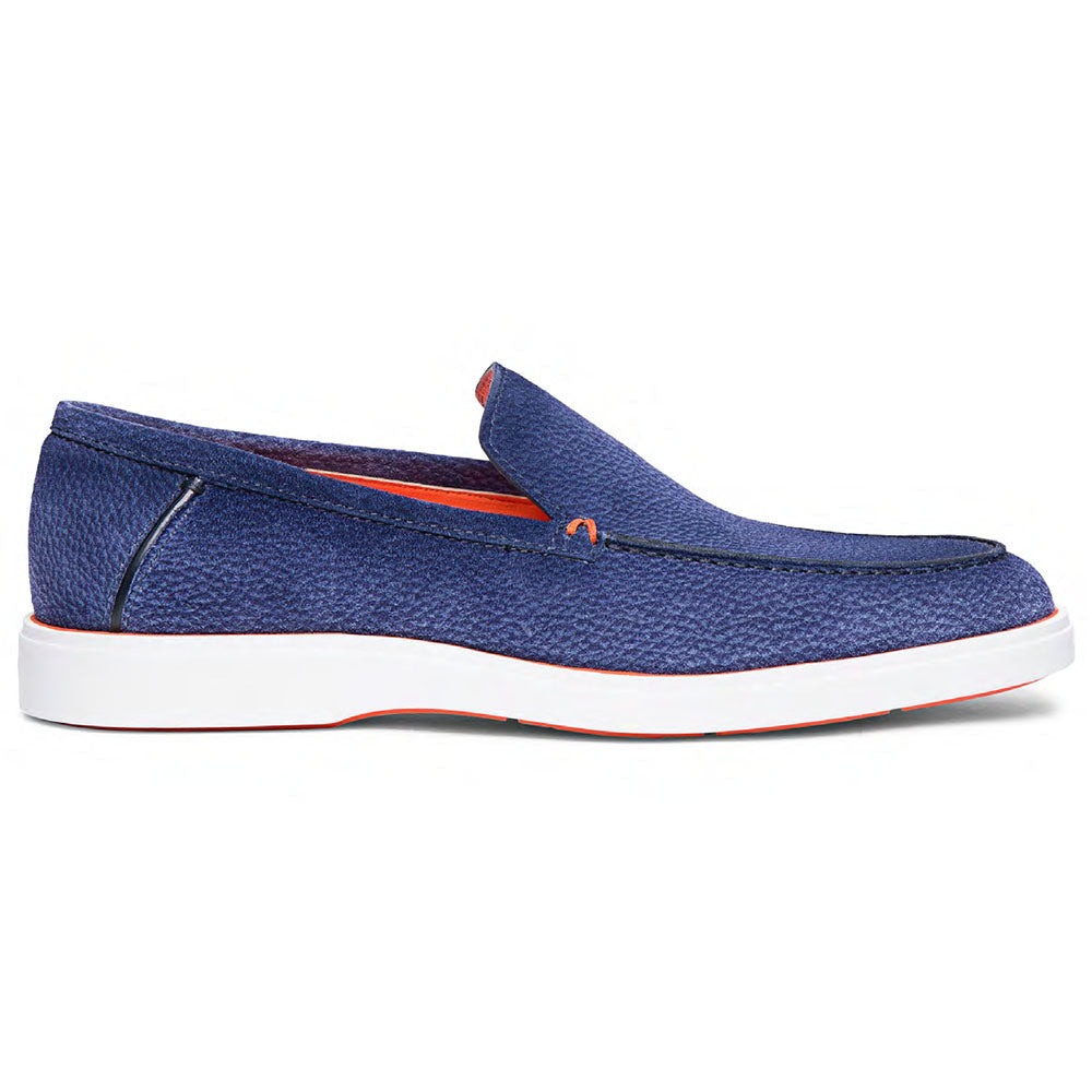 Santoni Drain Tumbled Calfskin Loafers Blue