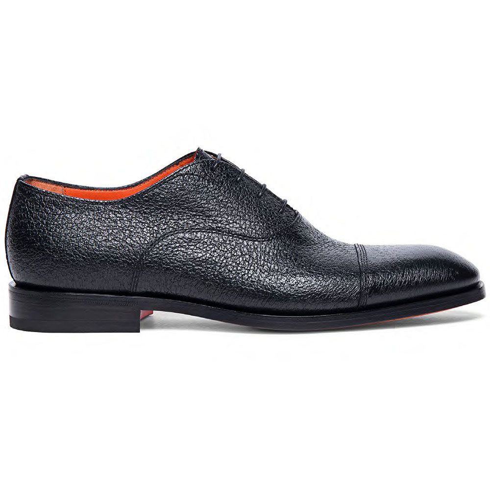 Santoni Eion Tumbled Calfskin Oxfords Black