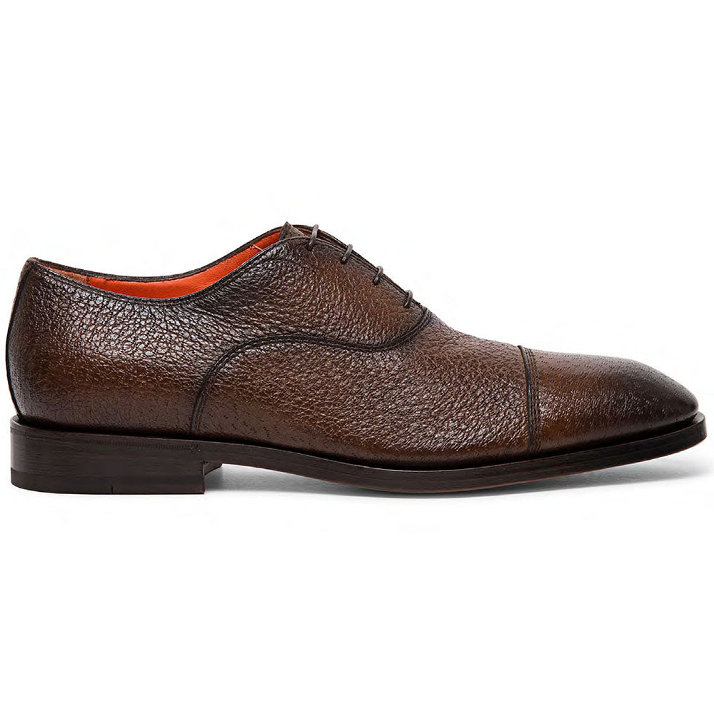 Santoni Eion Tumbled Calfskin Oxfords Dark Brown